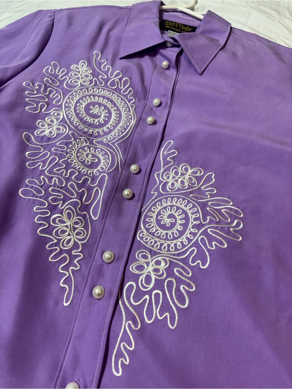 Vintage Bob Mackie Wearable Art Purple Embroidered Blouse Women’s M Rayon A59268